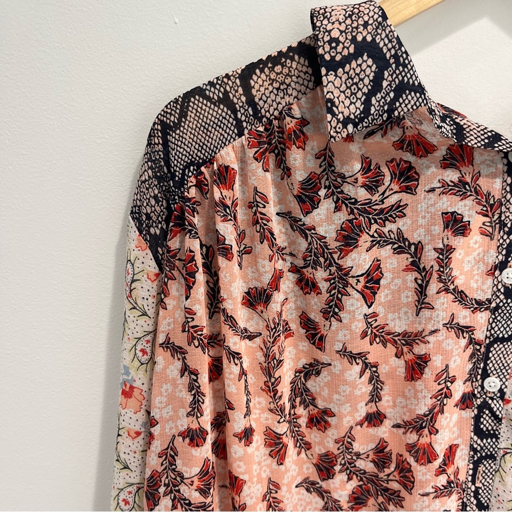 Free People Floral Patchwork Patterned Sheer Blou… - image 3